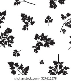 Vector seamless pattern, abstract background with parsley leaves, spring herbs, food concept.