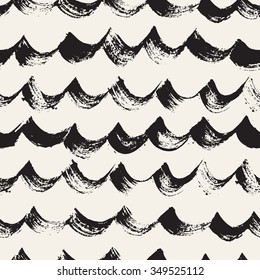 Vector seamless pattern. Abstract background with wavy brush strokes. Monochrome hipster hand drawn texture.