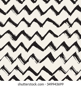 Vector Seamless Pattern. Abstract Background With Zigzag Brush Strokes. Monochrome Hand Drawn Texture. Stylish Hipster Print.