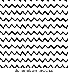 Vector seamless pattern. Abstract background with zigzag brush strokes. Hand drawn texture. Black and white grunge . Can be used for tags, flyers, banners, web, print, textile and paper designs
