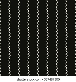 Vector seamless pattern. Abstract background with zigzag brush strokes. Monochrome hand drawn texture