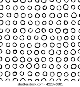 Vector seamless pattern. Abstract background with brush strokes. Monochrome hand drawn print with circle. Trendy monochrome texture graphic design.