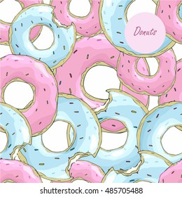 Vector seamless pattern.  Abstract background with donuts. Colored graphics. Elements for fabric prints, invitations, wallpapers, card, wallpaper, postcards, flyers, web design.