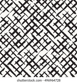 Vector seamless pattern. Abstract background with crossed stripes. Cute pattern from brush strokes. Monochrome hand drawn texture. Artistic tileable theme.