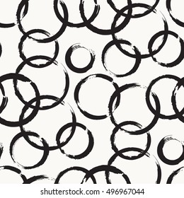 Vector seamless pattern. Abstract background with rounds from brush strokes. Monochrome hand drawn texture. Artistic tileable theme