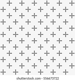 Vector seamless pattern. Abstract background with hipster symbol of hugs. Trendy monochrome texture. Black crosses or pluses. 