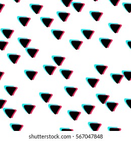 Vector seamless pattern. Abstract background with ink hand drawn triangle. Monochrome stereoscopic hand drawn texture. Stylish background with 3d eyeglasses effect