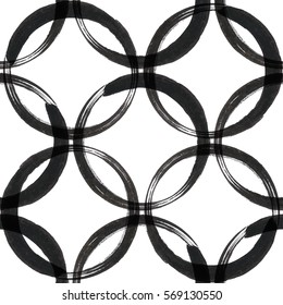 Vector seamless pattern. Abstract background with crossing round circle form brush strokes. Monochrome hand drawn texture. Artistic tileable theme