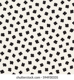 Vector Seamless Pattern. Abstract Background With Scattered Geometric Shapes. Monochrome Hand Drawn Texture