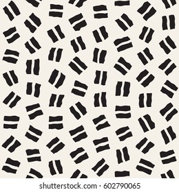 Vector Seamless Pattern. Abstract Background With Scattered Geometric Shapes. Monochrome Hand Drawn Texture
