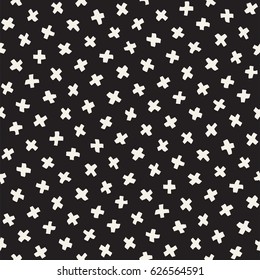 Vector Seamless Pattern. Abstract Background With Scattered Geometric Shapes. Monochrome Hand Drawn Texture