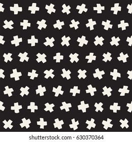 Vector Seamless Pattern. Abstract Background With Scattered Geometric Shapes. Monochrome Hand Drawn Texture