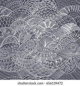 Vector seamless pattern abstract background with colorful ornament. Hand draw illustration, coloring book zentangle. Algae sea motif.