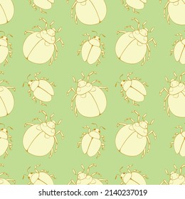 Vector seamless pattern of abstract beetles in Doodle flat style. Simple texture with insects, bugs, parasites, pests