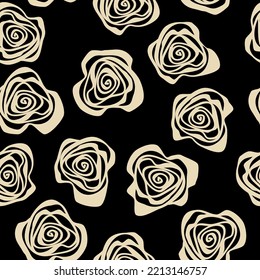 Vector Seamless Pattern With Abstract Beige Roses On Black, Floral  Background For Textile, Wallpaper