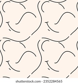 Vector. Seamless pattern. Abstract Black stroke doodles looks like happy face repeat on off white background.