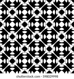 Vector seamless pattern, abstract black & white repeat texture. Simple geometric figures, perforated circles, wheels. Endless monochrome background. Design for tileable print, decor, textile, fabric 