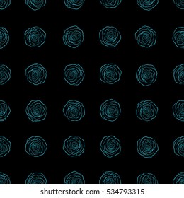 Vector seamless pattern of abstract blue roses. Vintage Monochrome Roses (hand drawn).