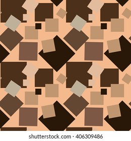 Vector seamless pattern. Abstract, brown squares. Beige background