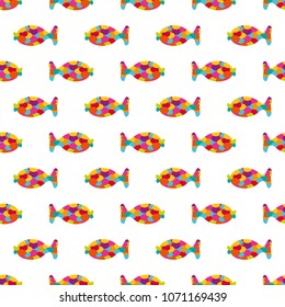 Vector seamless pattern of abstract cartoon colorful fish.