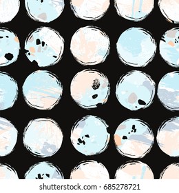 Vector seamless pattern with abstract circles. Brush strokes, paint splashes and stone textures. Trendy geometric design for paper, cover, fabric, interior decor and other users.