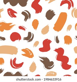 Vector seamless pattern with abstract colored elements on white background. Hand drawn brush smear, sloppy, stroke for wrapping paper, wallpaper, notebooks, clothes, textile, tile and other