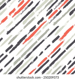 Vector seamless pattern. Abstract colorful background with brush strokes. Striped hand drawn texture. Diagonal stripes in contrast colors. Cute pattern from brush strokes. Artistic tileable theme