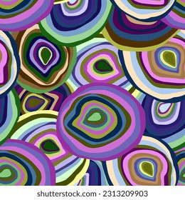 Vector seamless pattern. Abstract crazy psychedelic colorful circles. Retro style. For design, print, wallpaper, textile, fabric, paper.