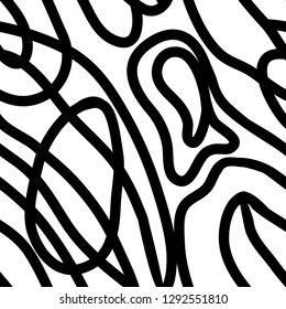 Vector of seamless pattern with abstract curved lines.Black and white.Doodle background
