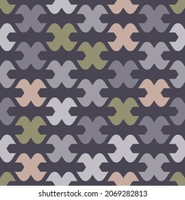 Vector seamless pattern with abstract curved shapes. Colorful geometric texture. Simple background in soft pastel colors, purple, gray, beige, green. Repeat design for tileable print, fabric, textile