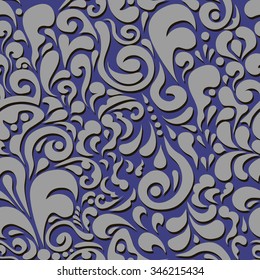 Vector seamless pattern with abstract decor ornament, damask background with grey and green elements