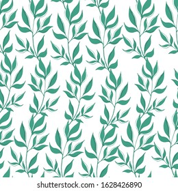 Vector seamless pattern with abstract decorative leaves on a white background