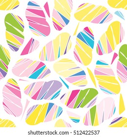 Vector seamless pattern. Abstract design, colored confetti geometric shape, clouds with abstract random triangle. Sweet colors, textile, texture, cotton, fabric, web, wallpaper background