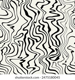 Vector seamless pattern. Abstract distorted striped texture. Monochrome curved stripes. Creative bold wavy background. Decorative design with distortion effect. Can be used as swatch for illustrator.