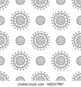 Vector seamless pattern with abstract doodle flowers. Hand drawn background for kids. Nice floral backdrop. Black an white colors. 