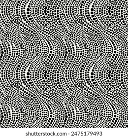 Vector seamless pattern. Abstract dotted waves. Monochrome warped surface. Creative spotty background. Monochrome scattered spots. Can be used as swatch for illustrator.