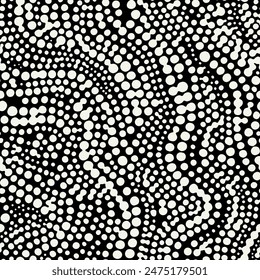 Vector seamless pattern. Abstract dotted texture. Monochrome warped surface. Creative spotty background. Monochrome scattered spots. Can be used as swatch for illustrator.