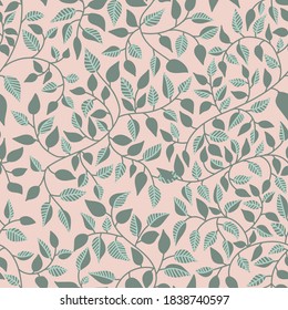 Vector seamless pattern. Abstract drawing with plant elements on a pink background. Vivid colors in pictures. Hand drawn. Use for printing prints on fabrics, wallpapers and more.