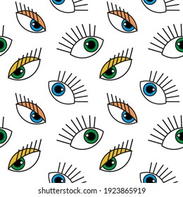 Vector seamless pattern with abstract eyes on white background. Modern design for fabrics, wrapping paper and more