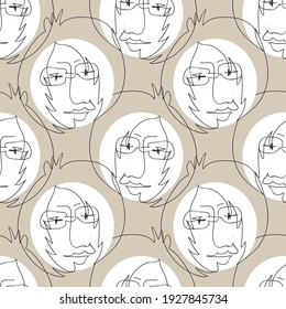Vector seamless pattern with abstract faces. Line drawn portrait of people. Modern abstract faces with abstract shapes. Minimalism concept. Line art drawing style.