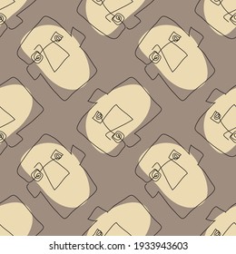 Vector seamless pattern with abstract faces. Line drawn portrait of people. Modern abstract faces with abstract shapes. Minimalism concept. Line art drawing style.