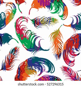 Vector seamless pattern with abstract feathers. Trendy hand drawn textures. Background for carnival concept and other users.