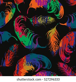 Vector seamless pattern with abstract feathers. Trendy hand drawn textures. Background for carnival concept and other users.