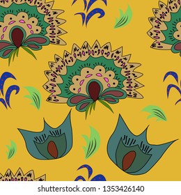 Vector seamless pattern with abstract figures. Yellow background.