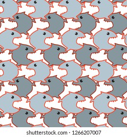 Vector seamless pattern with abstract fishes on an isolated white background. Vector illustration for greeting card or poster.