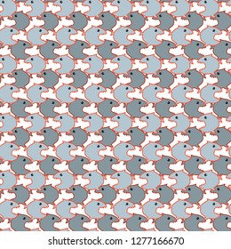 Vector seamless pattern with abstract fishes on an isolated white background. Vector illustration for greeting card or poster.