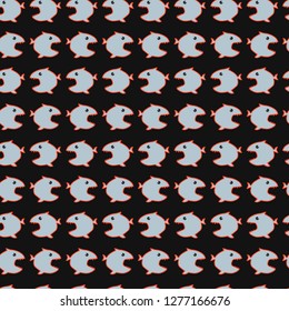 Vector seamless pattern with abstract fishes on an isolated black background. Vector illustration for greeting card or poster.