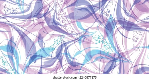 Vector seamless pattern of abstract floral illustration with blue, pink, and purple on white background. 