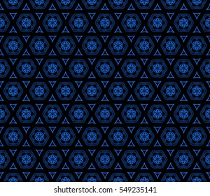 Vector seamless pattern with abstract floral and leave style. Repeating sample figure and line.blue, black color. For modern interiors design, wallpaper, textile industry