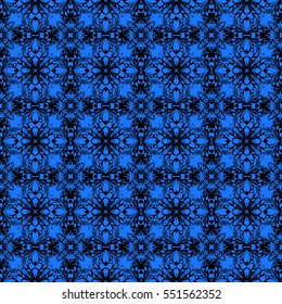 vector seamless pattern with abstract floral and leave style. blue, black color. For modern interiors design, wallpaper, textile industry